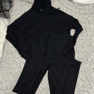 Black waffle knit set